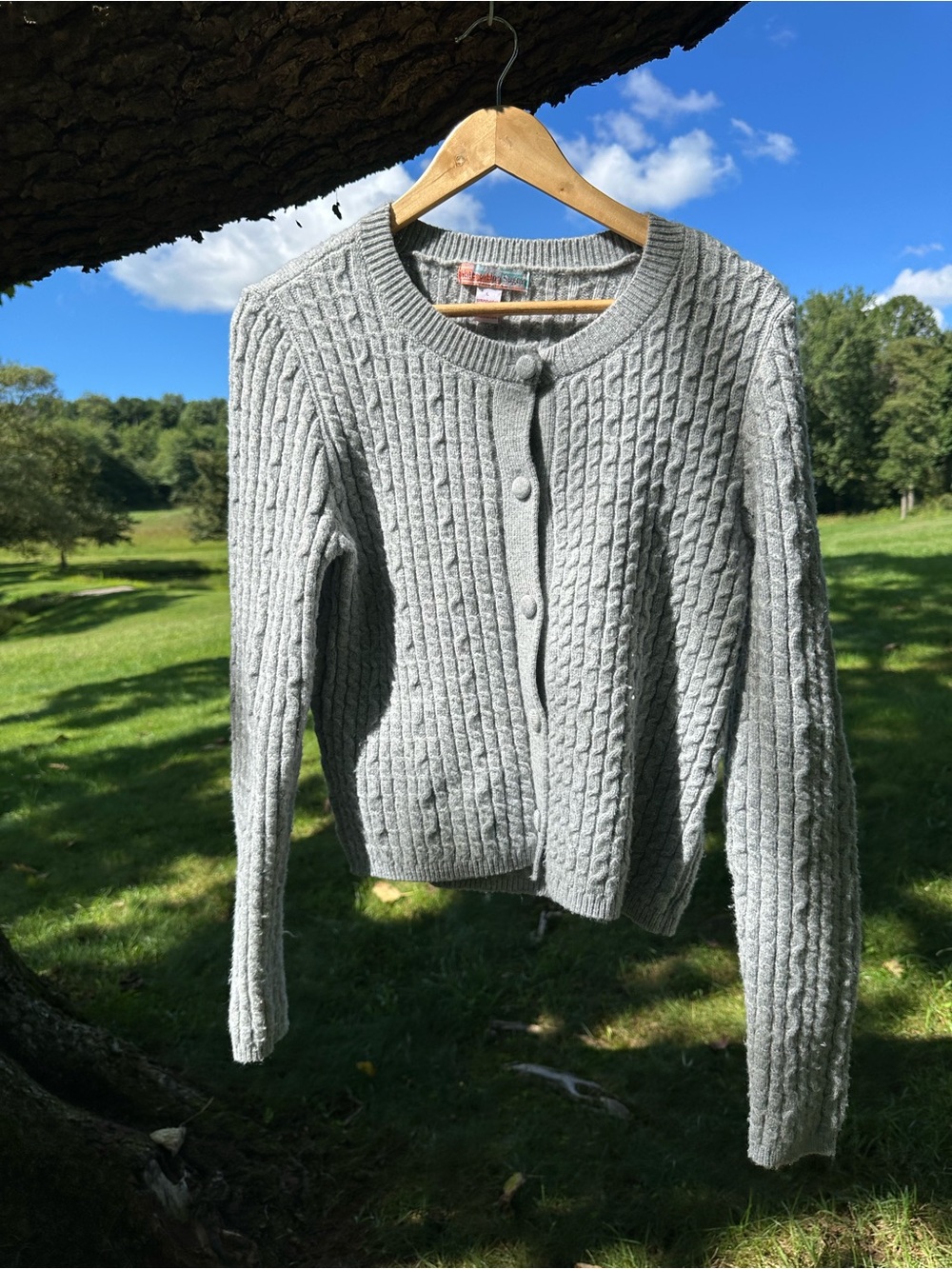 Woolrich Light Gray Cable Knit Cardigan